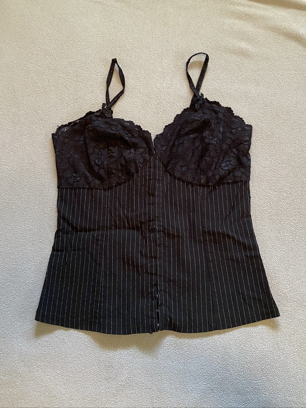 Morbid Threads Hot Topic Pinup Black Silver Pinstripe Lace Cami Tank Top XL